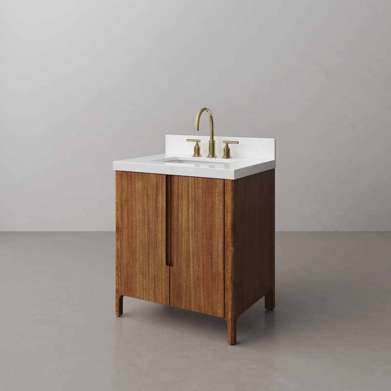 Sequoia 30 In. Single Sink Whitebrook Quartz Countertop Bath Vanity in Mango Wood