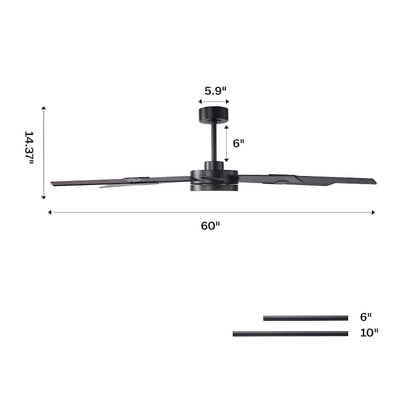 60 in.Smart Matte Black Integrated LED Dimmable Ceiling Fan with Light and Remote and APP Control