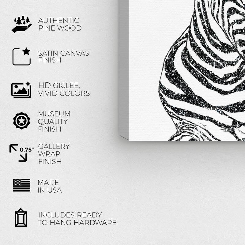 Wynwood Studio Canvas Animals Glitter Stripes Zebra Black Black and Metallic Gray Modern & Contemporary Wall Art Canvas Print