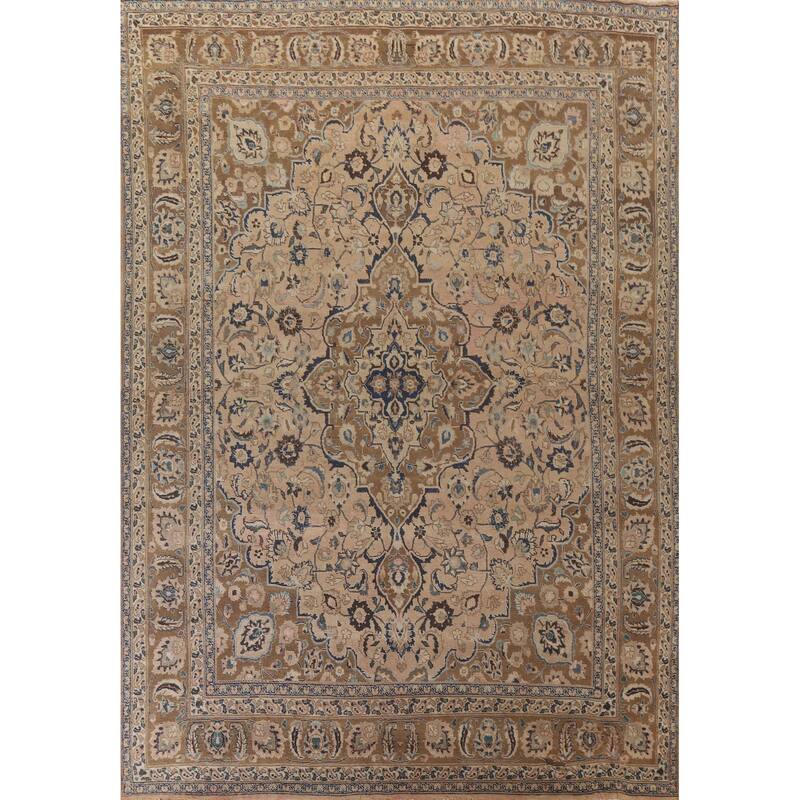 Hand Knotted Oriental 100% Wool Carpet Traditional Floral Peach Mashad Area Rug - 12' 7'' X 9' 9''