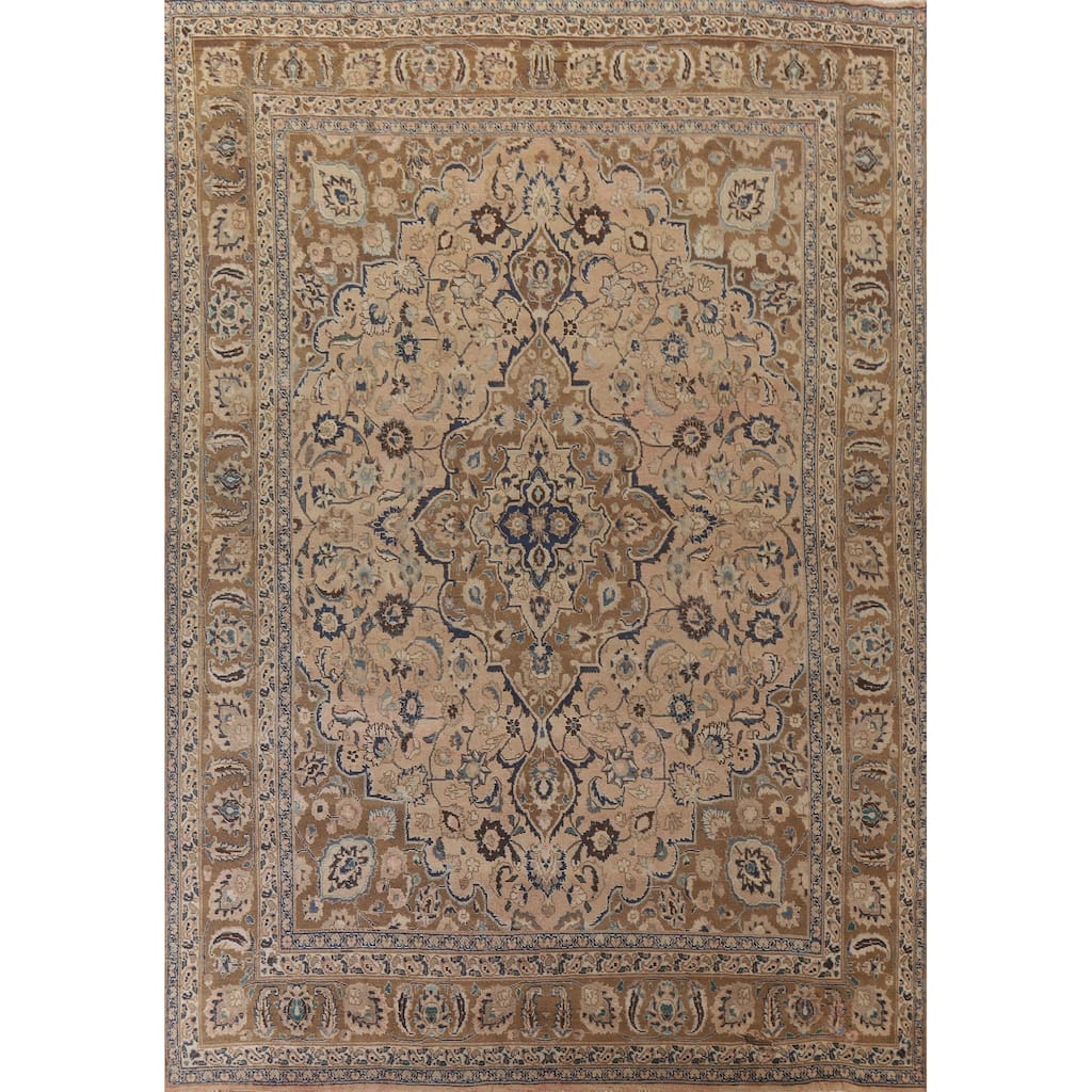 Hand Knotted Oriental 100% Wool Carpet Traditional Floral Peach Mashad Area Rug - 12' 7'' X 9' 9''