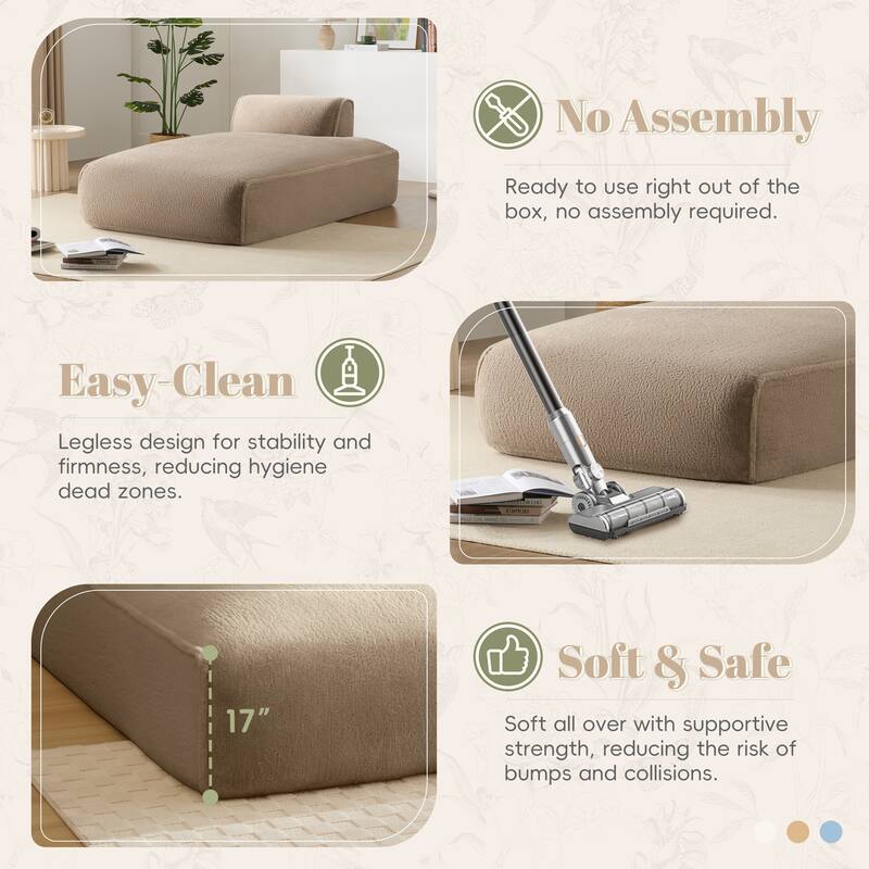 72" Oversized Modular Sofa Bed, Left-handed, Khaki, No Assembly, Elderly/Baby-Friendly
