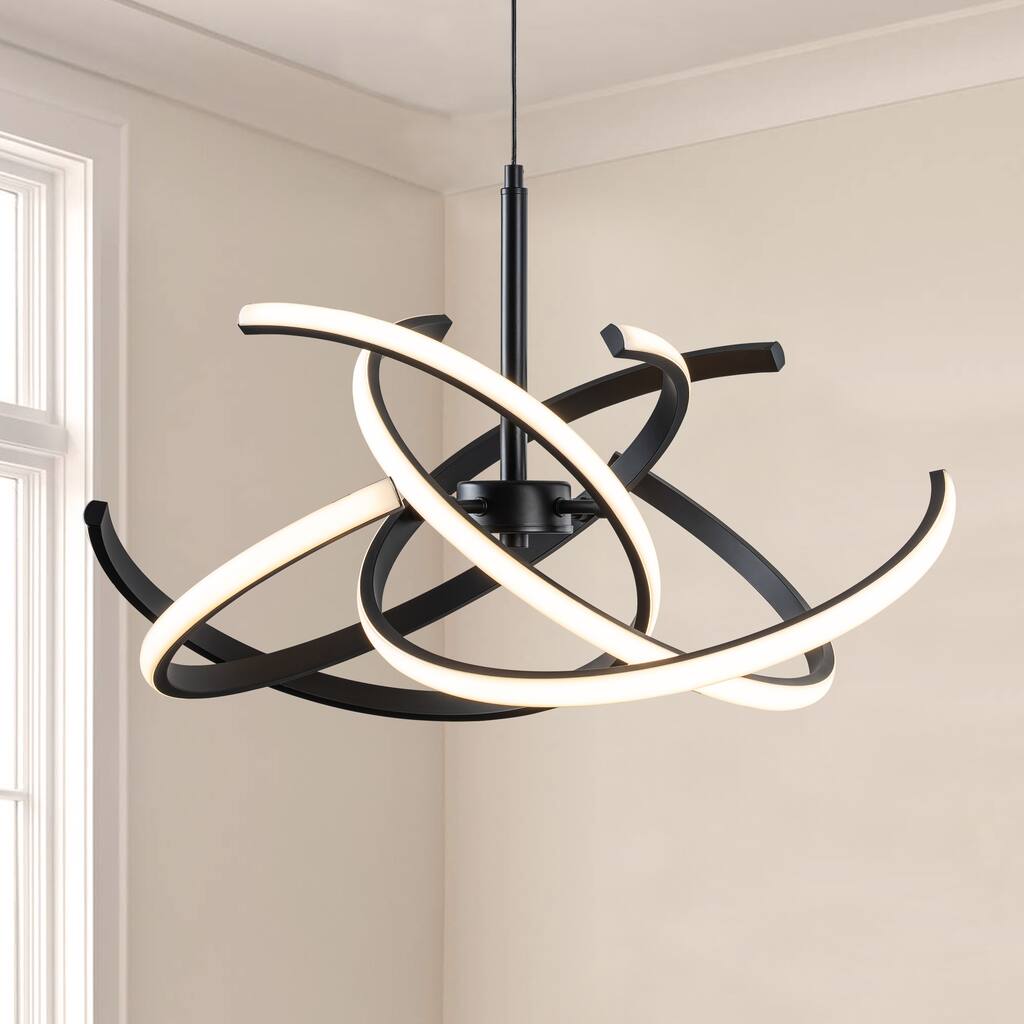 C Cattleya Modern Black Curved Integrated LED Lines Chandelier