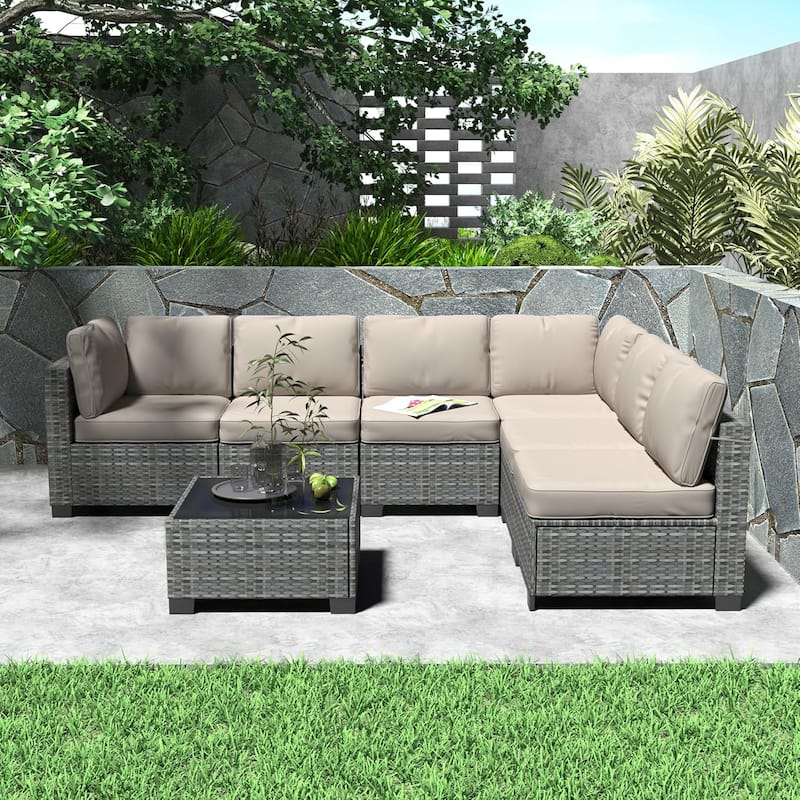 IDEALHOUSE 7-Piece PE Rattan Wicker Outdoor Patio Furniture Set