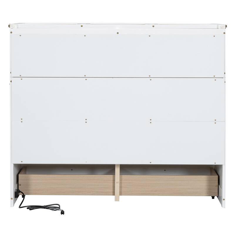 Full Size 2-in-1 Murphy Bed Cabinet with Space Saving Design with Built in USB/Power Outlets, Large Storage Drawer