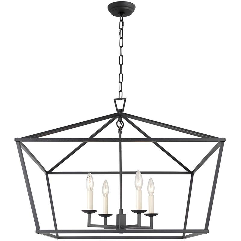 28 Inch Wide 4 Light Rustic Aged Iron Lantern Open Frame Chandelier