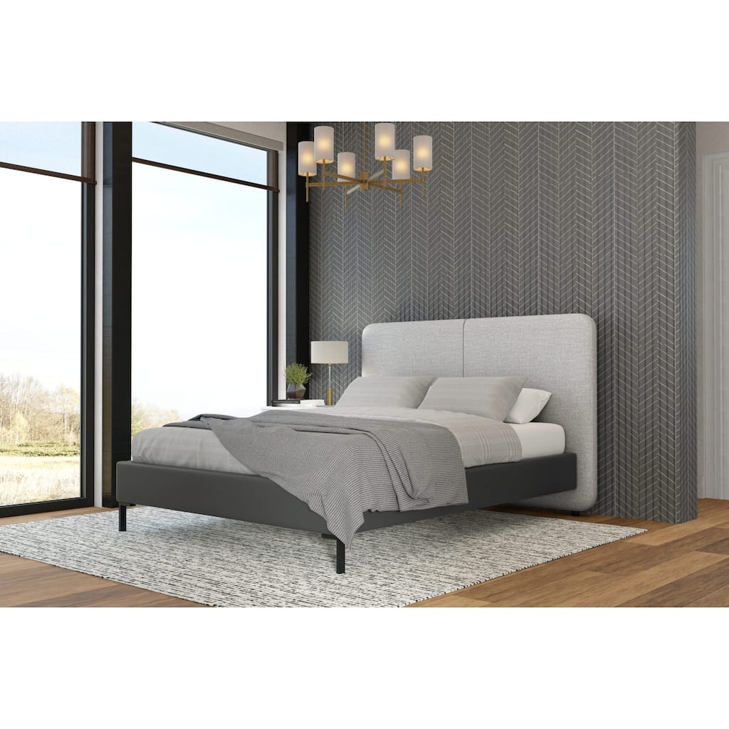 Medieval Majesty Bed - Low Profile Platform Bed - Faux Leather & Linen - Metal Legs - 69"W x 84"D x 51"H