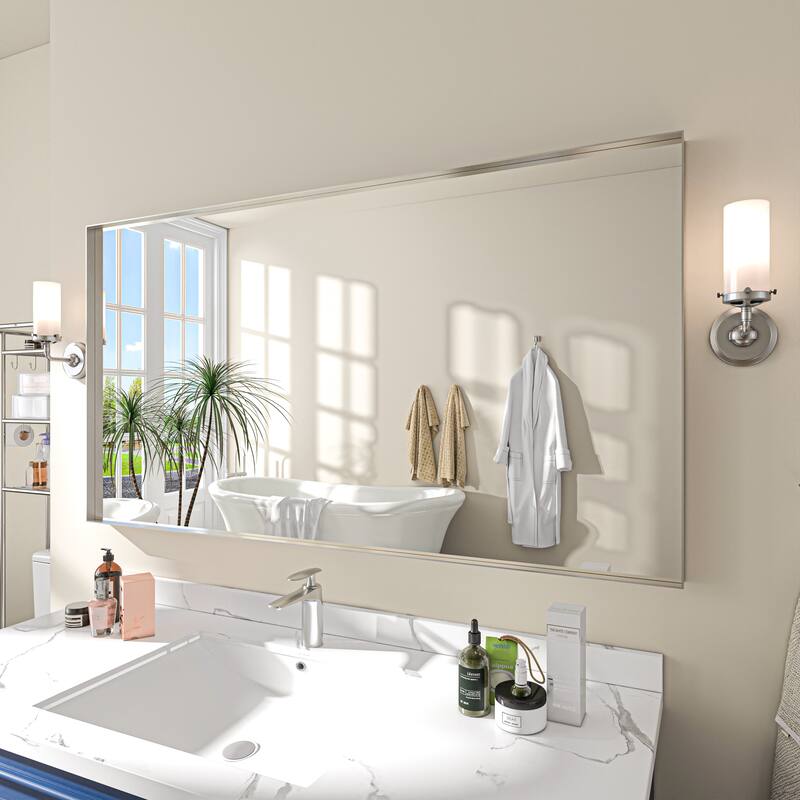 TOOLKISS Right Angle Aluminum Frame Bathroom Vanity Mirror with Clear Glass - 55 inch.W x 30 inch.H - Silver