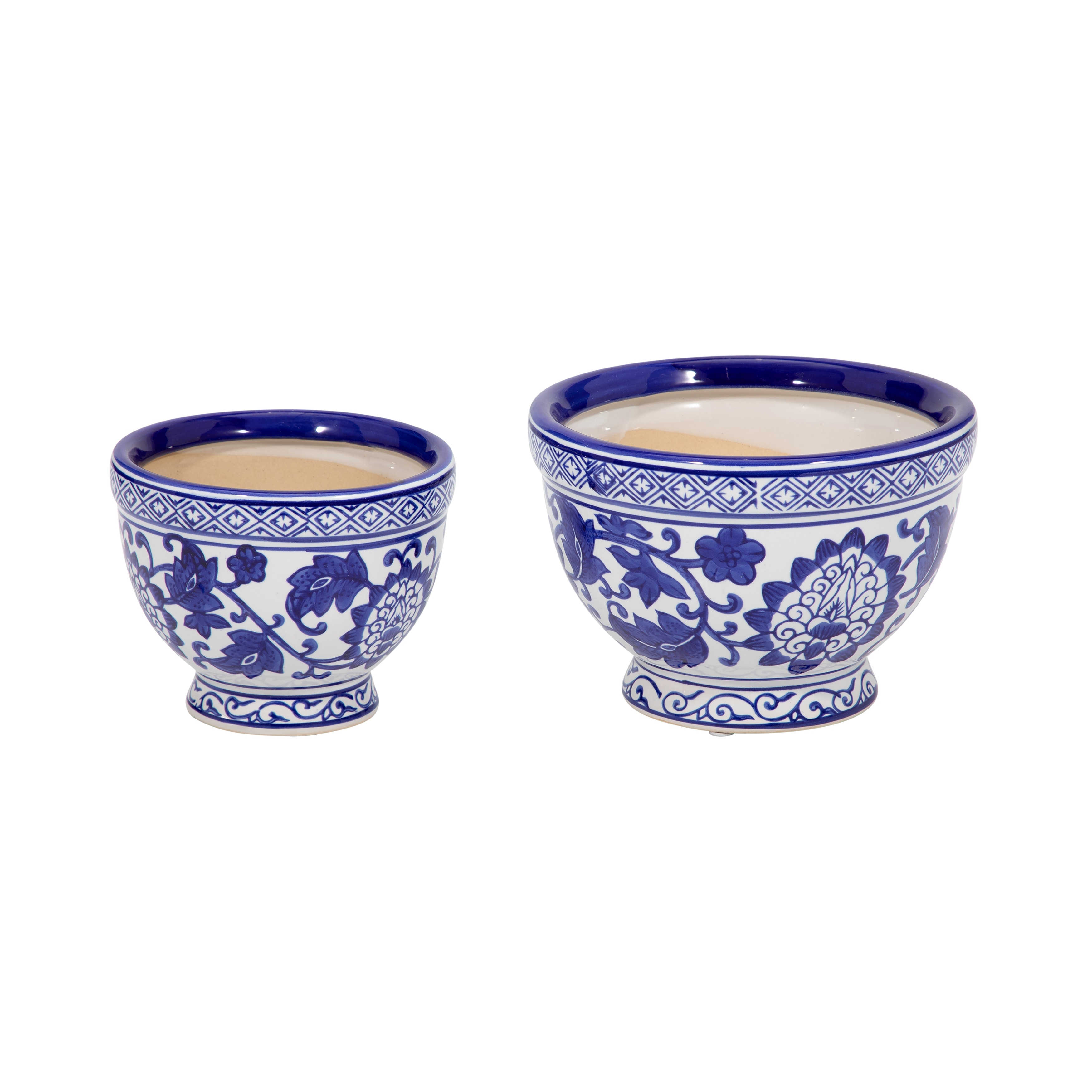Plant Pot Set of 2 - Blue Ceramic Bowl Chinoiserie, 5/7"