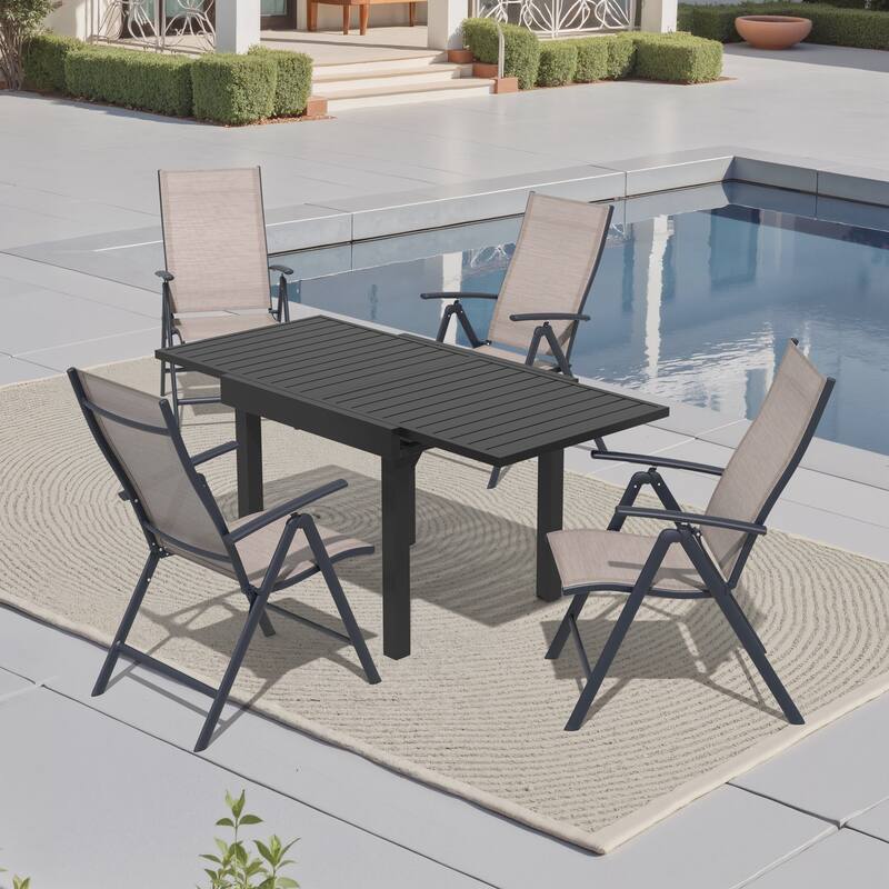 5/7-Piece Outdoor Dining Set Aluminum Expandable Dining Table and Adjustable Folding Chairs - Set of 5-Espresso-63 inches table