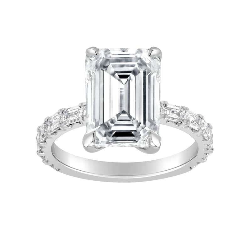 Auriya 14k Gold 6 1/5ctw Emerald Lab Grown East-West Diamond Engagement Ring (E-F VS) - White - 6