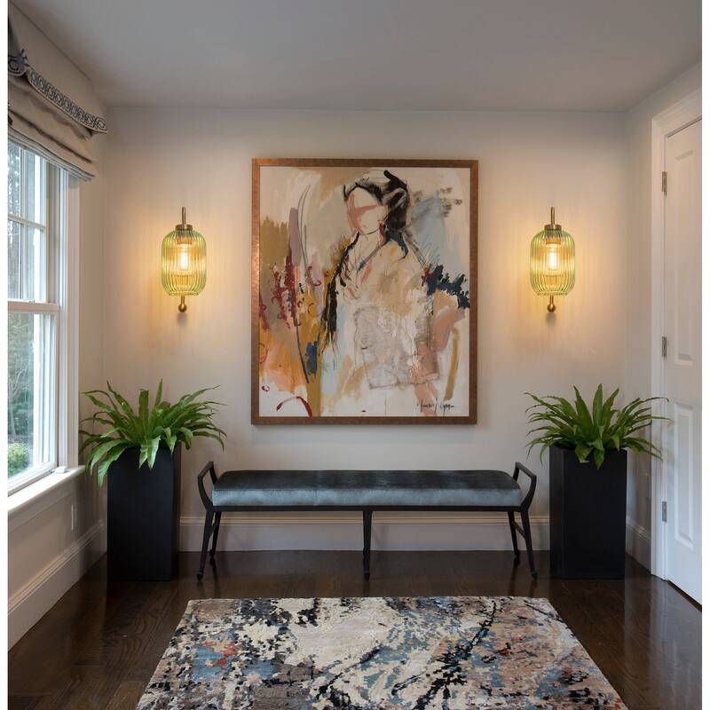 1-Light Green Striped Lantern Glass Wall Sconce - 5.5" W × 8.3" D × 13" H