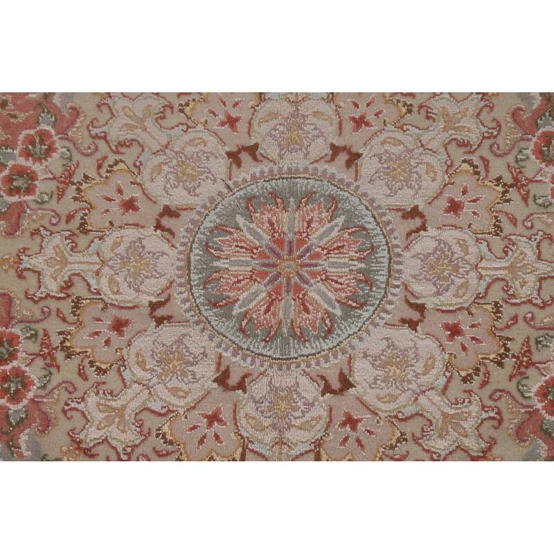 Wool & Silk Tabriz Persian Area Rug Hand-Knotted Floral Carpet - 6'6"x 9'8"