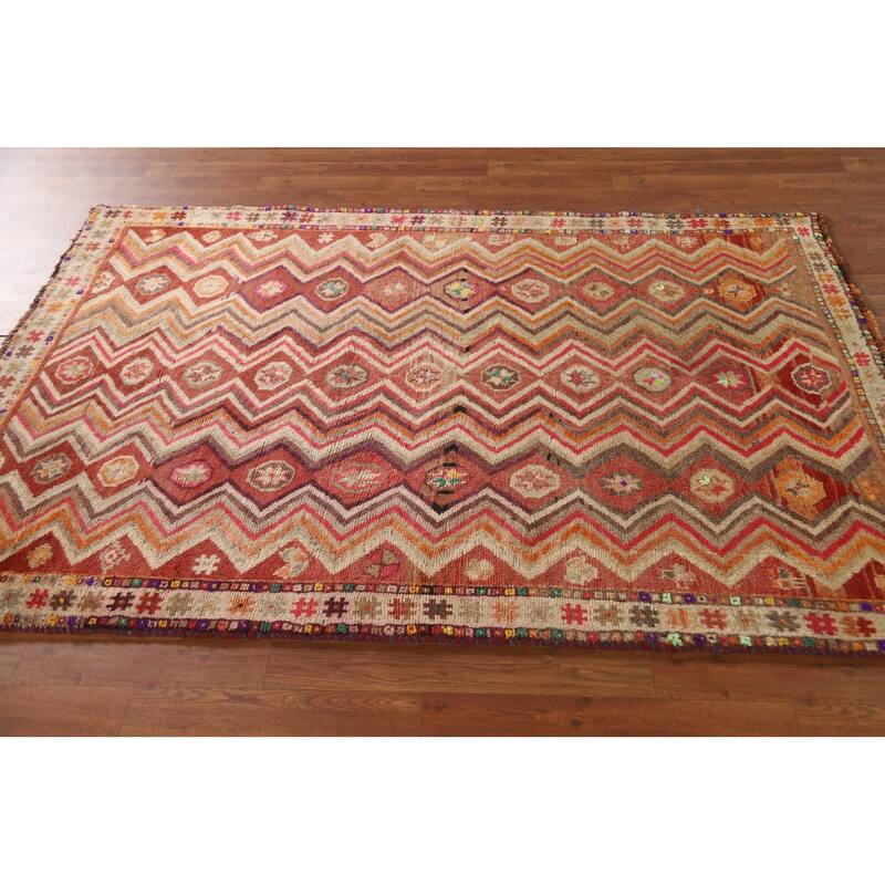 All-Over Shiraz Persian Vintage Area Rug Handmade Wool Carpet - 4'6"x 6'4"