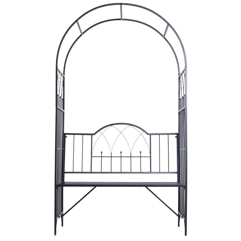 Outsunny 43" Metal Garden Arbor Arch with Bench Seat