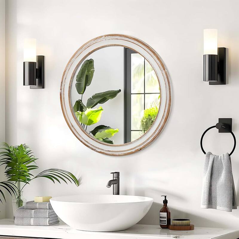 27.5" Round Wooden Farmhouse Circle Wall Mirrors