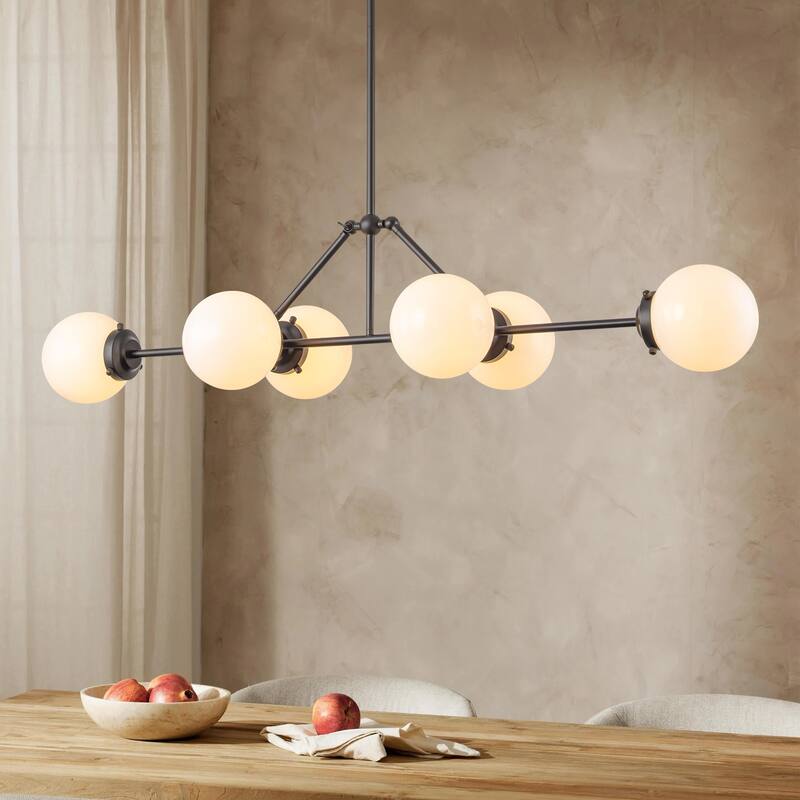 6-Light Dimmable Modern Metal & Glass Pendant Light with Adjustable Rods for Dining Room - 48 in. W x 14.6 in. D x 10.6 in. H - Black