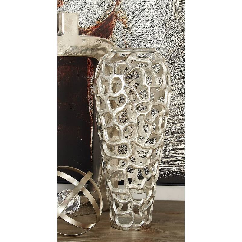 Gold Aluminum Metal Cutout Coral Decorative Vase - Silver - 8"W, 19"H