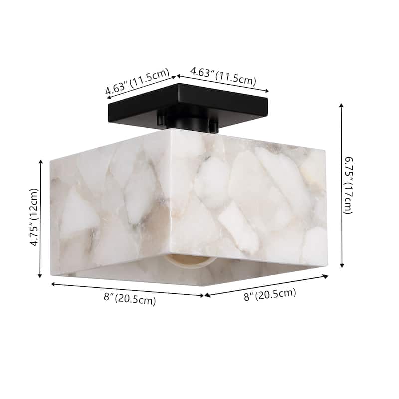 Tessa 8" 1-Light Modern Contemporary Alabaster/Iron Square LED Semi Flush Mount, White Marbling/Brass Gold by JONATHAN Y