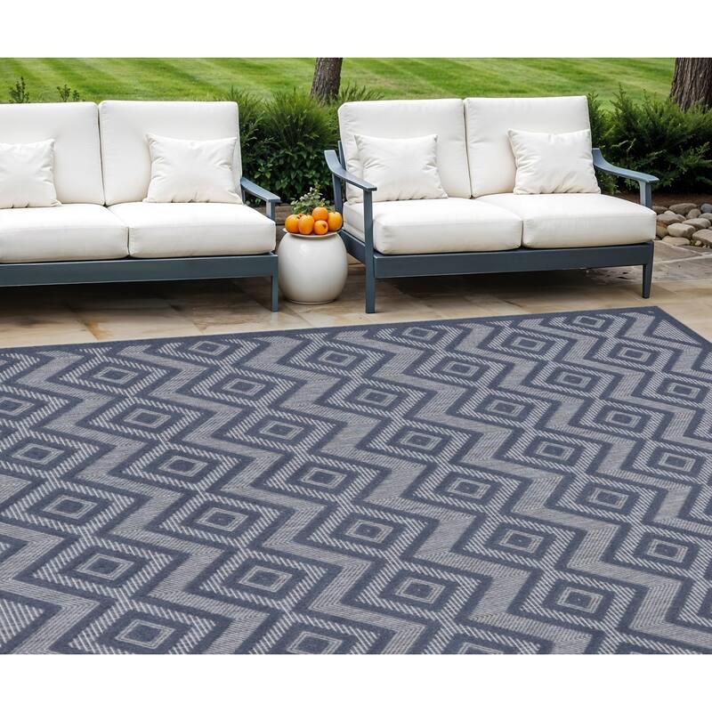 HomeRoots Contemporary Rectangle Outdoor Rug - 9' X 12' - Blue - 9' X 12'