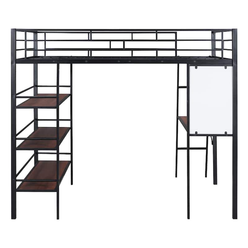 Twin Metal Loft Bed with Integrated Desk