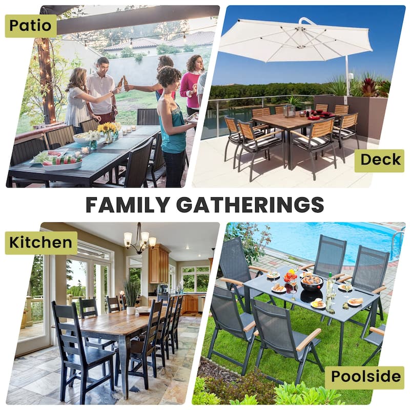 9PCS Outdoor Dining Set Aluminum Expandable Table and Folding Dining Chairs with Adjustable Back