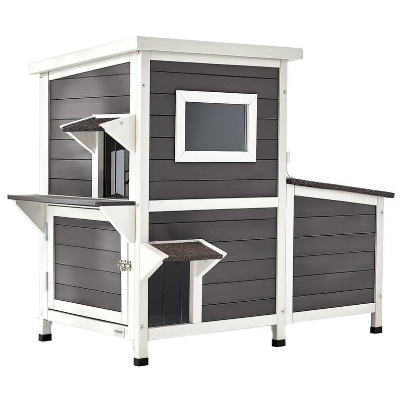 Outdoor Wooden Cat House for Multiple Cats with Waterproof Roof and Elevated Weatherproof Design