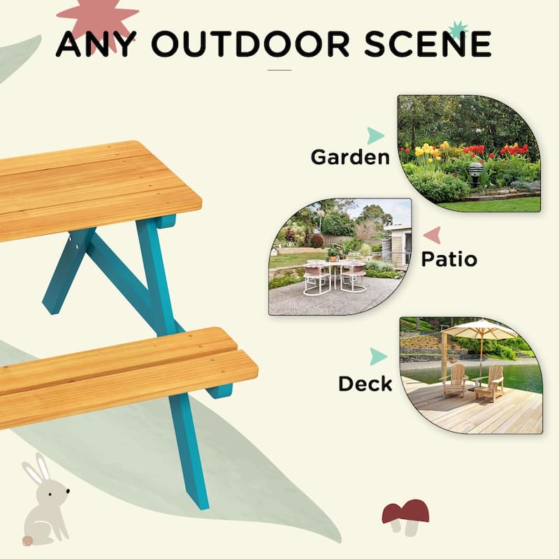 35'' Outsunny Kids Picnic Table Set with Wooden Table, with Seating