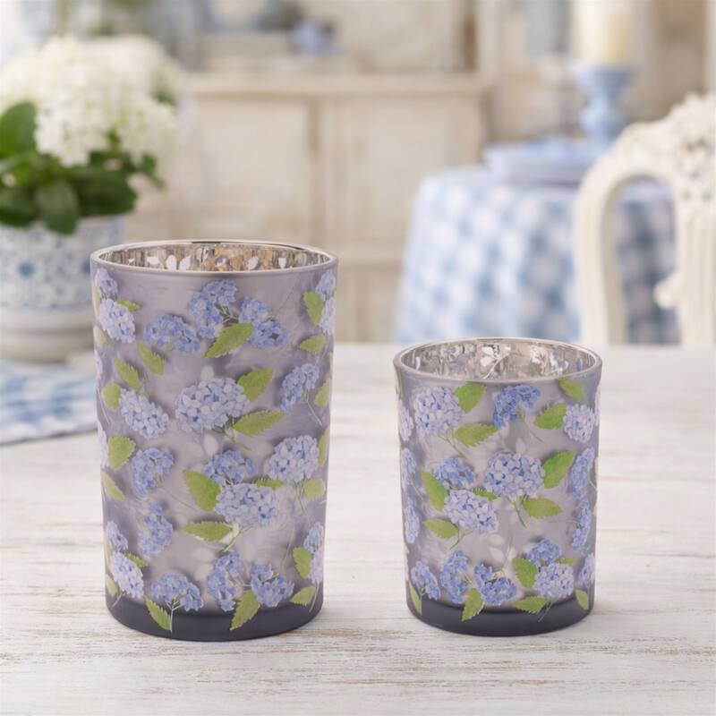 Frosted Hydrangea Print Candle Holder (Set of 2)