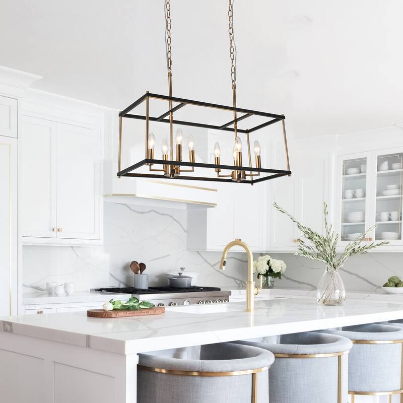 Zigger 8-light Modern Linear Chandeliers Dimmable Rectangle Ceiling Lights with Removable Fabric Shade