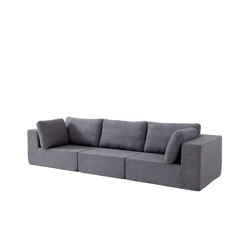 Chenille Upholstered 3 Seater Channel Sofa Deep Seat Modular Couch