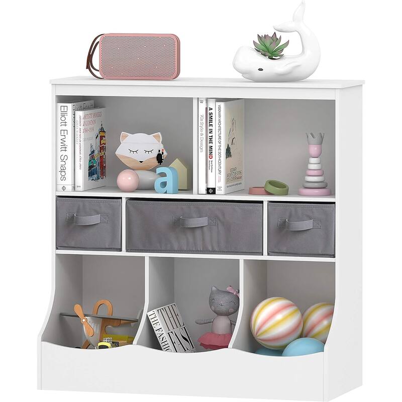 COSTARS Toy Storage Organizer with Bookcase, Kid’s Bin Storage Unit with 8 Compartments &3 Baskets, Toys Box