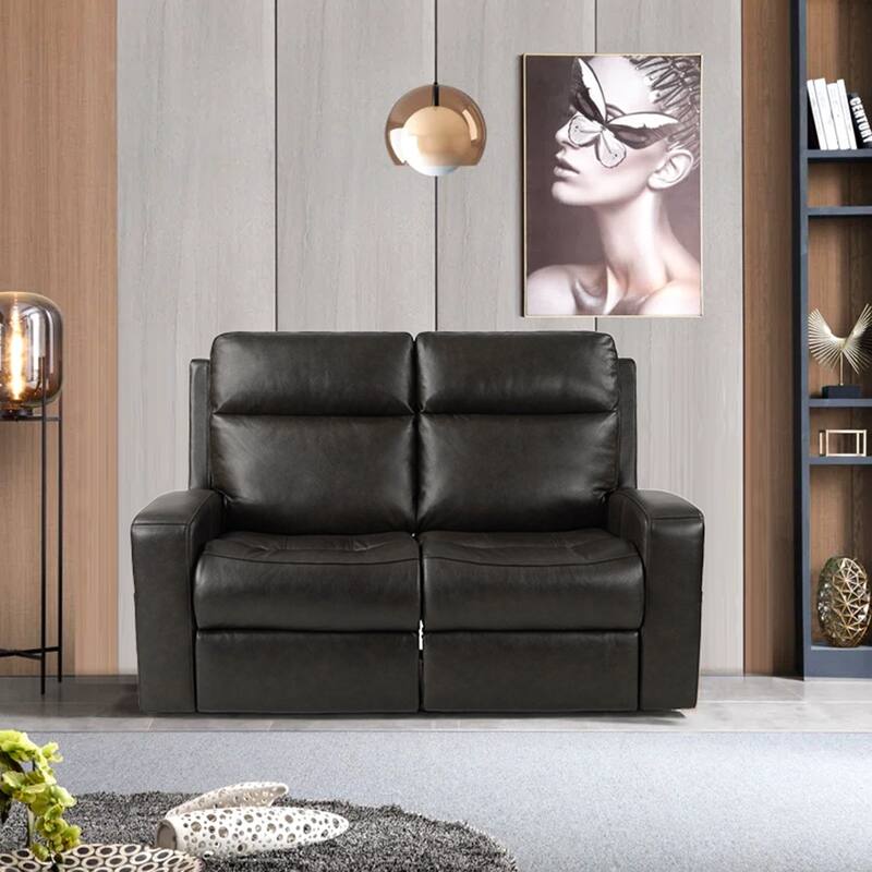 Genuine Leather Electric Recliner Loveseat Power Reclining Loveseat with Storage, USB Charge Port for Living Room
