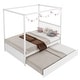 preview thumbnail 9 of 7, Gymax Full Size Canopy Bed with Trundle Wooden Platform Bed Frame White