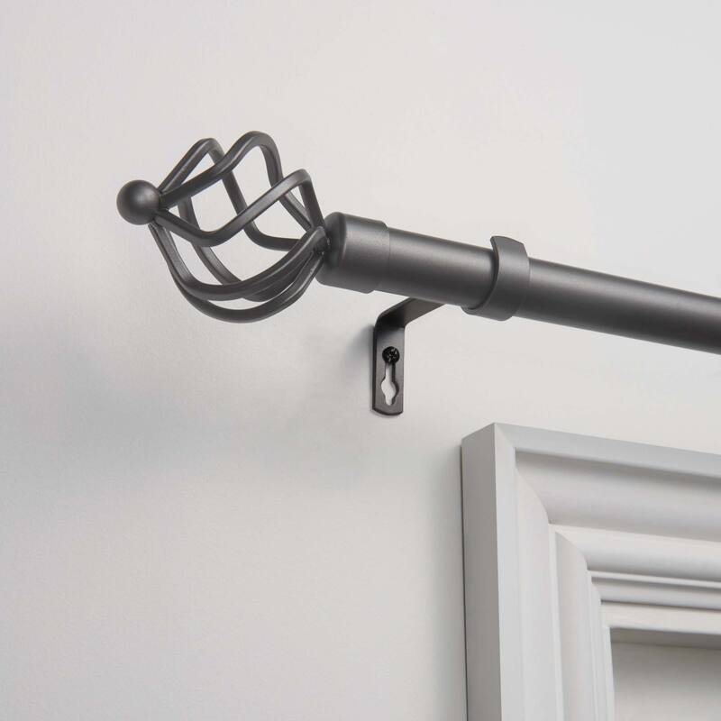 Porch & Den Freret 1-inch Curtain Rod and Finial Set - 36" to 72" - Gunmetal