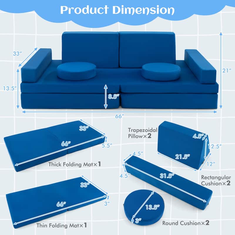Convertible Kids Sofa Playset with Zipper