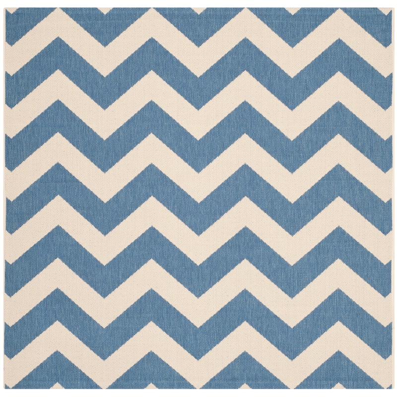 SAFAVIEH Courtyard Reeta Indoor/ Outdoor Waterproof Patio Backyard Rug - 6'7" Square - Blue/Beige