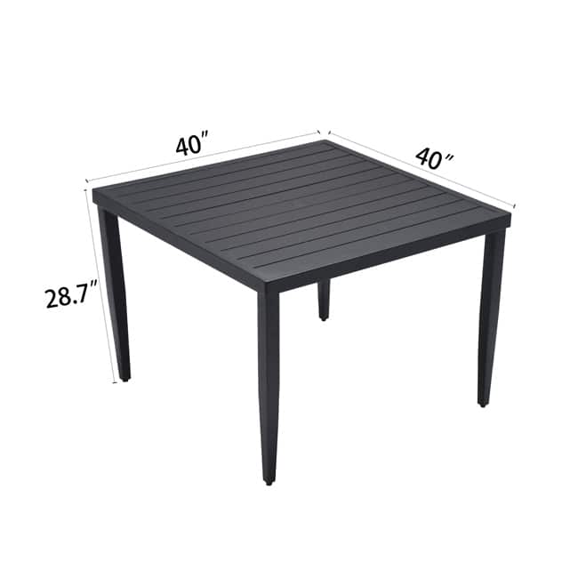 40" x 40" Outdoor Patio Aluminum Square Dining Table with Tapered Feet and Umbrella Hole – Ember Black‌