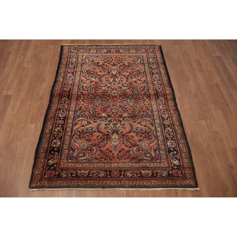 Hand Knotted Oriental 100% Wool Carpet Traditional Floral Oranges & Rust Lilian Area Rug - 4' 11'' X 3' 6''