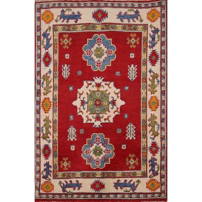 Red Kazak Accent Rug Handmade Oriental Wool Carpet - 2'10" x 4'0"