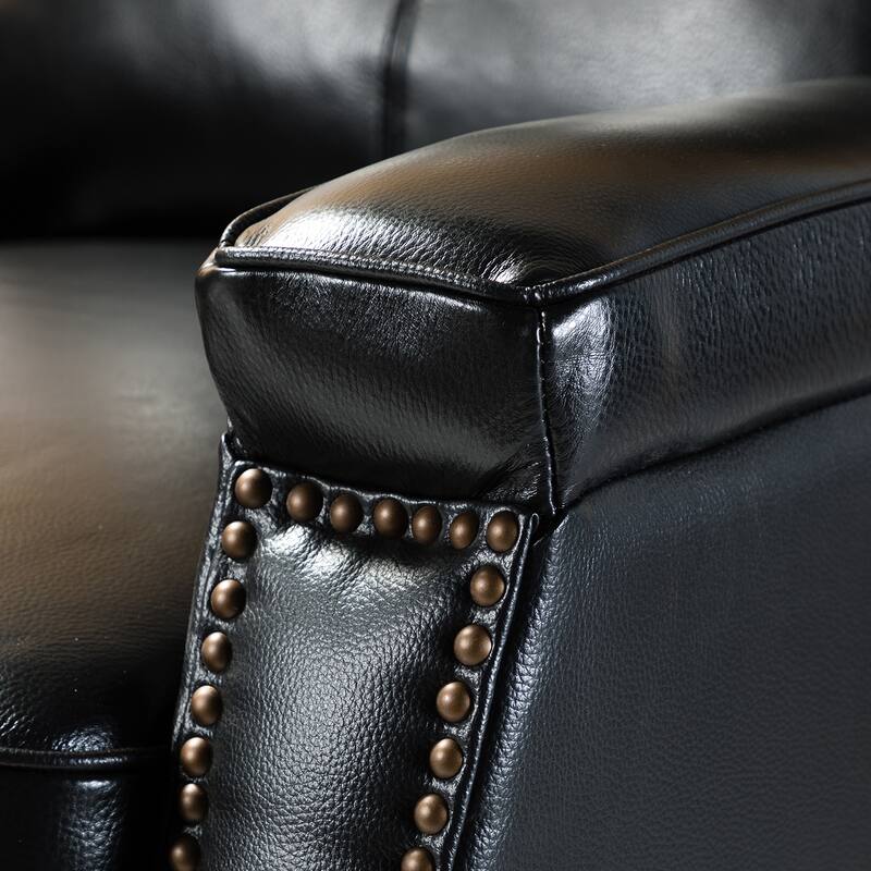 Gaspar Mid-Century Modern Genuine Leather Pushback Recliner with Wood legs Set of 2 by HULALA HOME