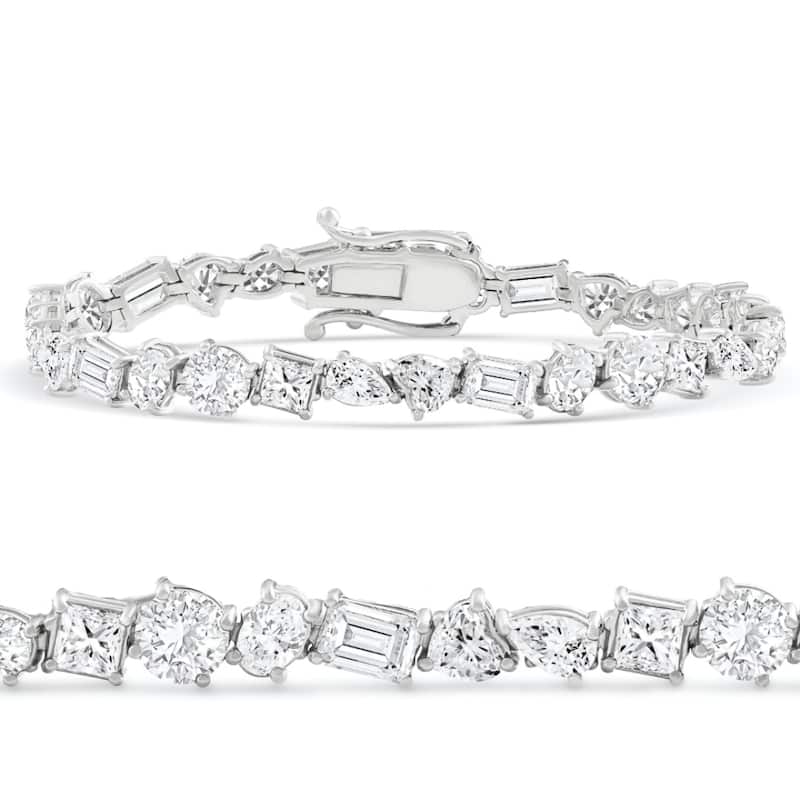 Bliss Diamond F/VS 15Ct Mixed Fancy Cut Diamond Tennis Bracelet Gold Lab Grown 7" - White