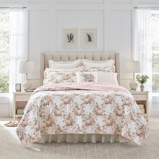 Laura Ashley Joyce Cotton Reversible Pink Quilt Set - On Sale - Bed ...