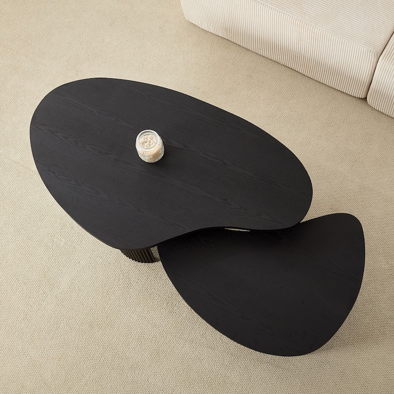 2-Piece Set, Modern Coffee Table Set Nesting Coffee Tables Irregular Shape Coffee Tables, for Living Room, Black