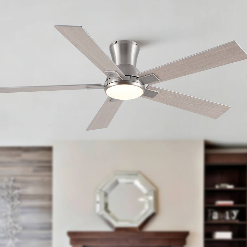 52" Modern Brushed Nickel Finish Reversible Quiet Motor Ceiling Fan with Light and Remote Control