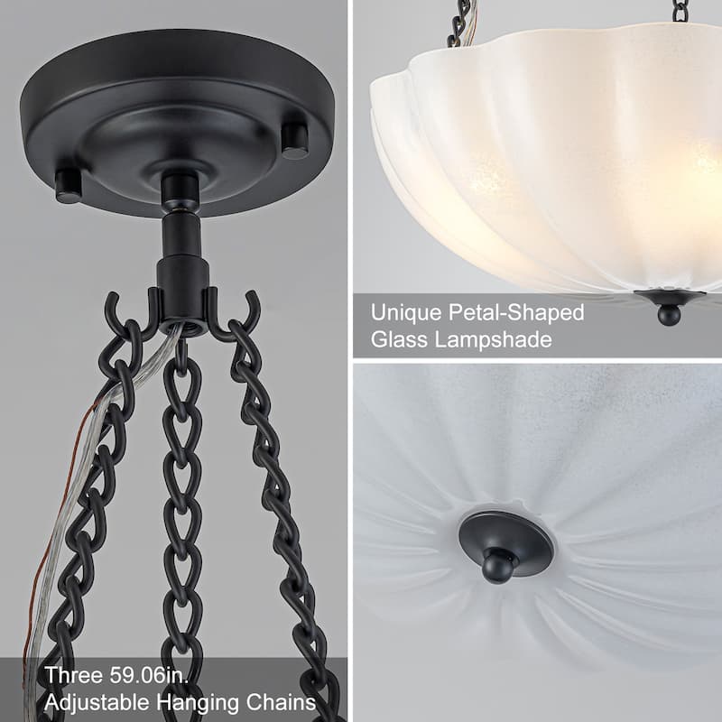 Elegant Gold and Glass Chandelier 3-Light Pendant Light Fixture with Frosted Dome Design