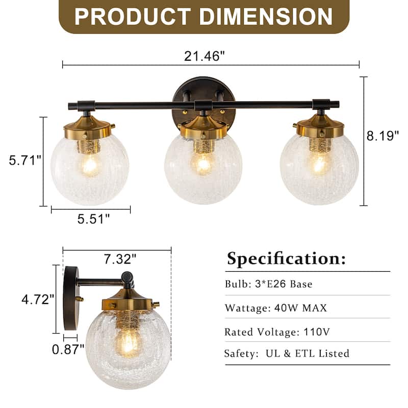 Crackled Glass Globe Wall Sconce Modern Vanity Light