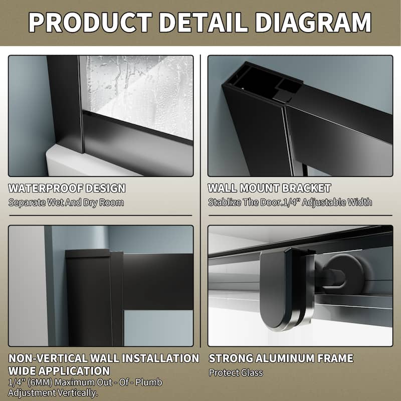 Modland 36'' x 71'' Corner Sliding Shower Door - Self-Cleaning Glass, Magnetic Seal, Matte Black / White