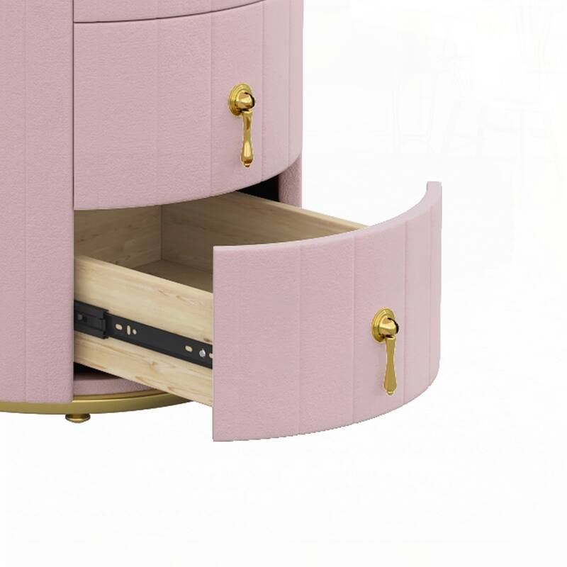 Round Bedside Upholstered Nightstand with 3 Drawers