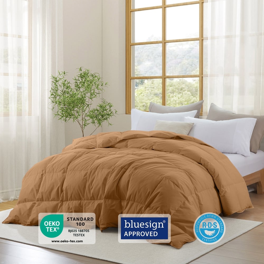 Medium Warmth 300TC Organic Cotton Down Comforter - 100% Natural, Chemical-Free, All Season Duvet Insert